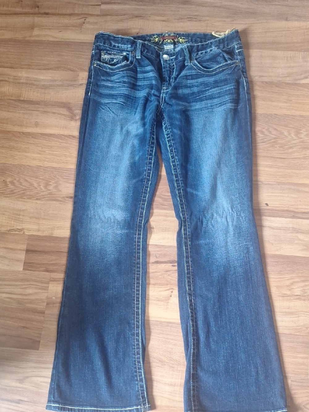 Maurices Dark Blue Flare Jeans - Faded Denim